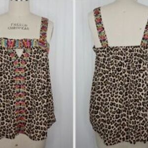 THML Leopard Print Tank Top with Colorful Trim